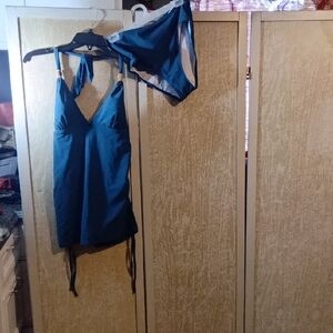 Women's Deep Teal Halter Swimdress Bikini Set